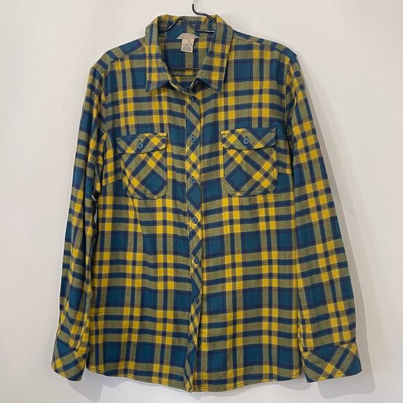 Duluth Trading Co. Mens XXL Yellow Blue Flannel Long Sleeve Button Down Soft - Picture 1 of 8